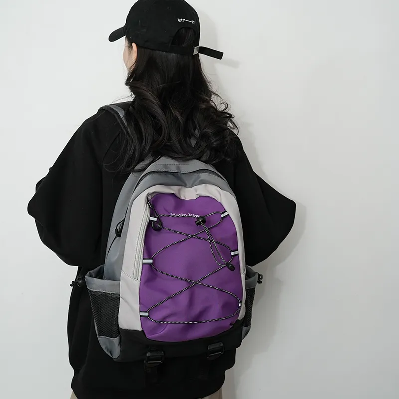 KAMLUI Nylon Fabric Carry Backpack Unisex Black/Purple/Blue-3
