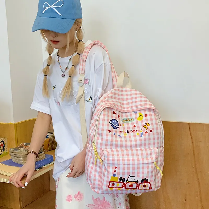 KAMLUI Nylon Fabric Backpack Unisex Pink-4