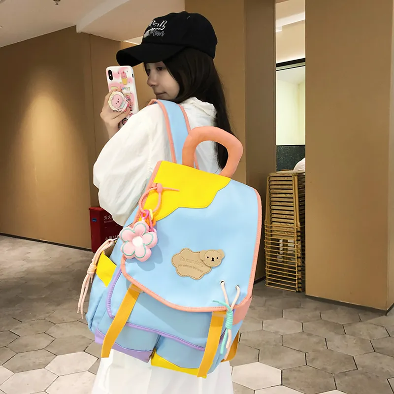 KAMLUI Nylon Backpack Unisex White Pink & Color/White Yellow & Color/Blue Yellow & Color/Black Yellow Multicolor-19