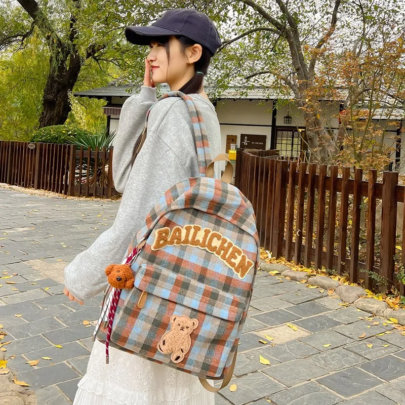 KAMLUI Woolen Backpacks Backpack Unisex Blue Orange/Beige Coffee Plaid/Red Blue Plaid/Coffee Blue Plaid/Khaki Plaid-17