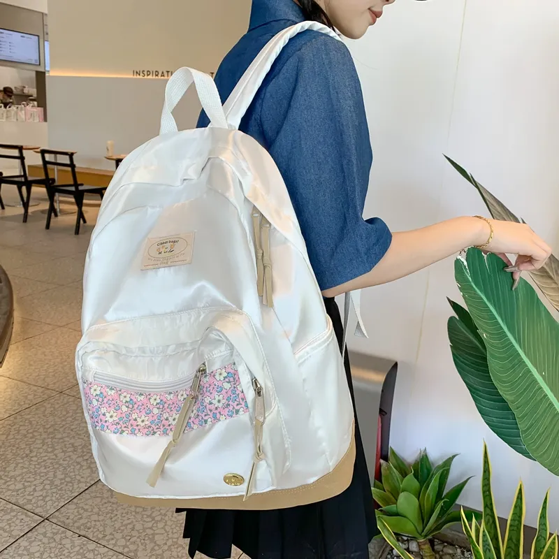 KAMLUI Nylon With Reverse Fabric Backpacks Backpack Regular Unisex White/Black-9