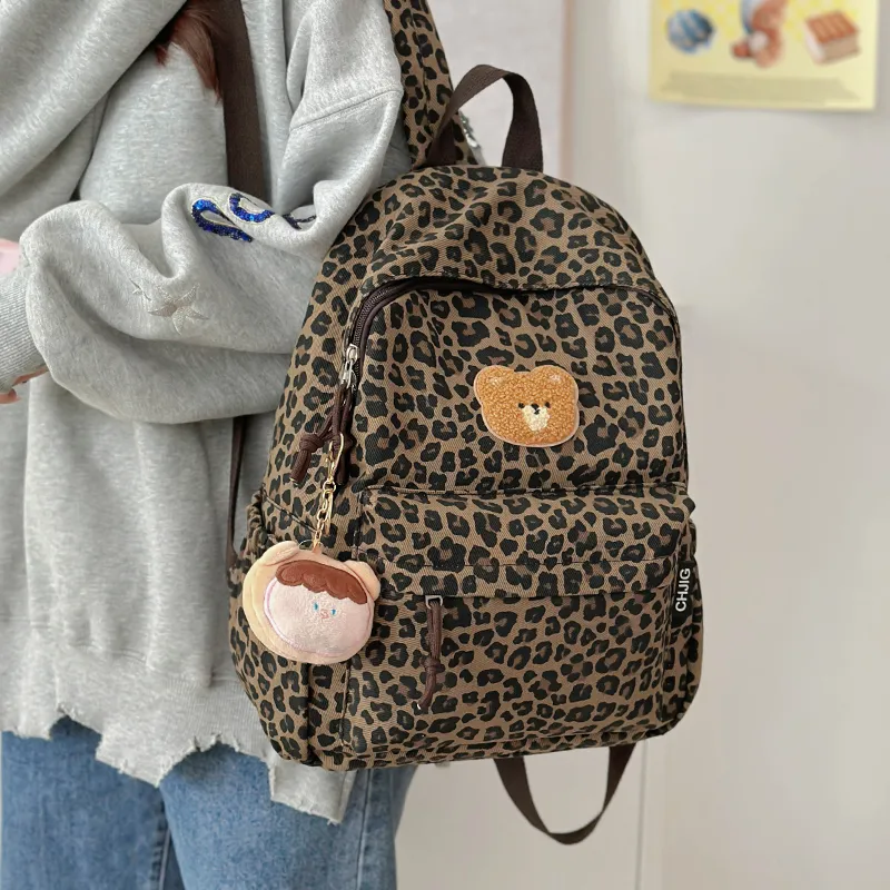 KAMLUI Nylon Backpack Regular Unisex Coffee Leopard Print/White Leopard Print-3