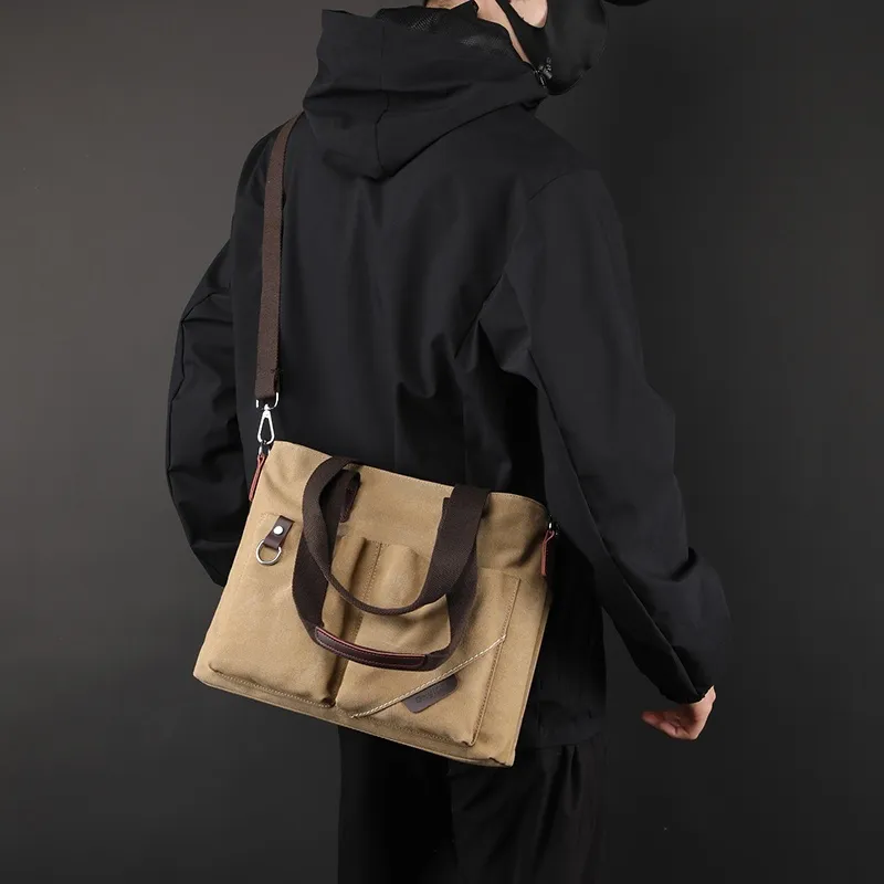 KAMLUI Canvas Canvas Bag Tote Bag Crossbody Bag Shoulder Bag Regular Unisex Black/Khaki/Coffee/-6