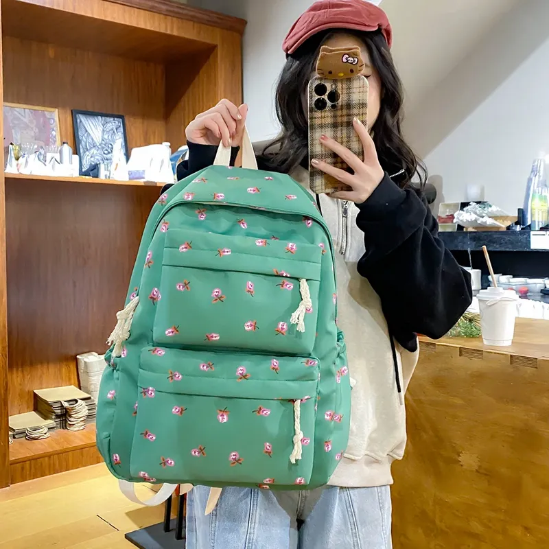 KAMLUI Nylon Backpack Regular Unisex White Floral/White Green Floral/Black Floral/Black White Floral/Yellow/Green-32