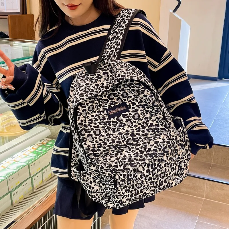 KAMLUI Canvas Bag Backpack Regular Unisex Pink Leopard Print/White Leopard Print/Brown Leopard Print/Blue Leopard Print-8