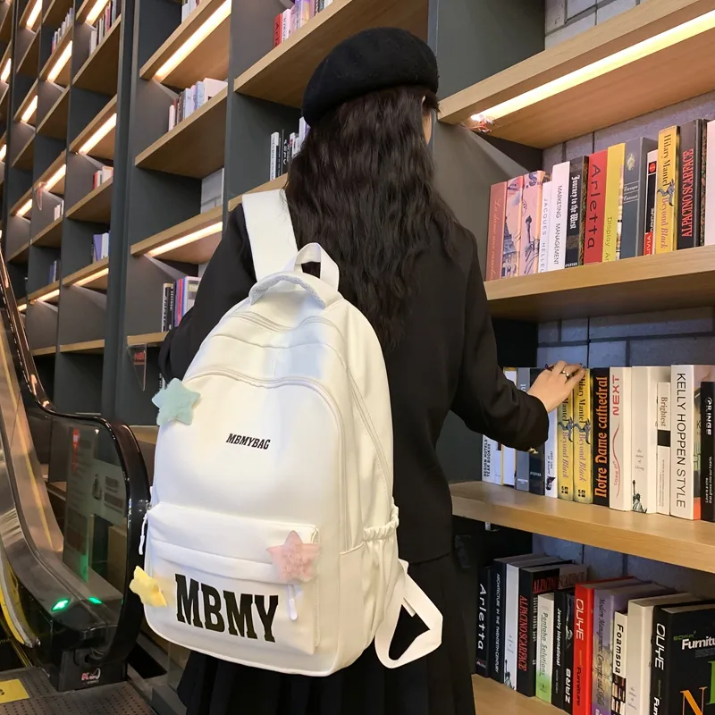 KAMLUI Nylon Backpack Backpack Student Backpack Regular Unisex White/Black/Yellow/Pink/Green-5