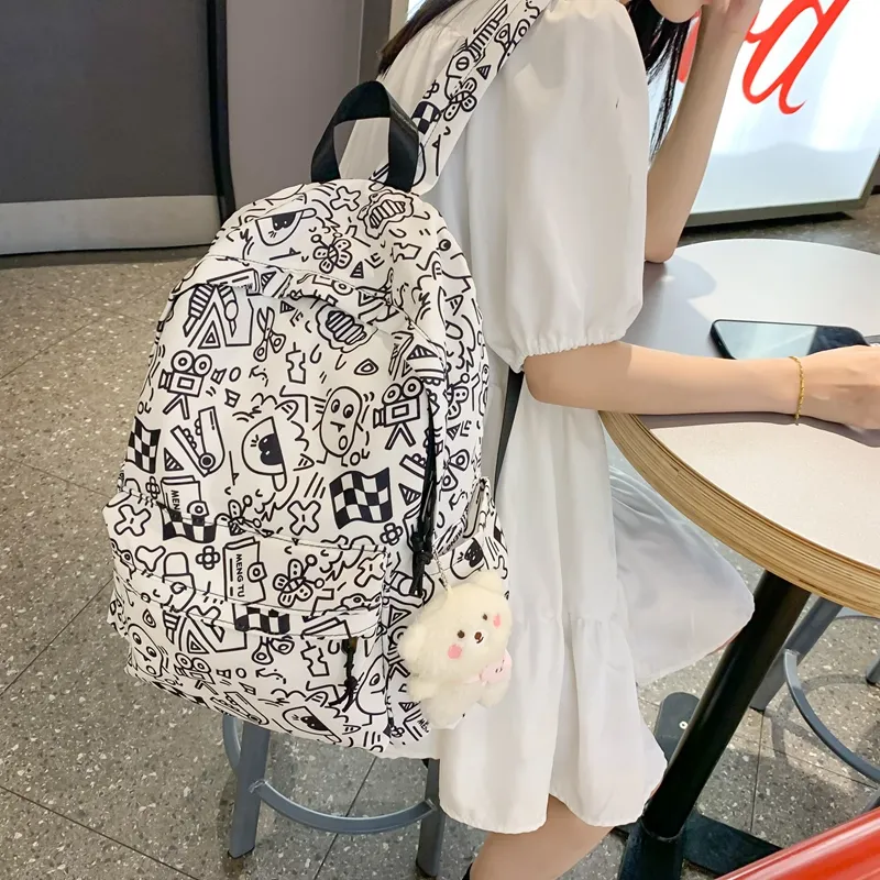 KAMLUI Nylon Double Shoulder Backpack Students Backpack Regular Unisex Multicolor/Black White-8