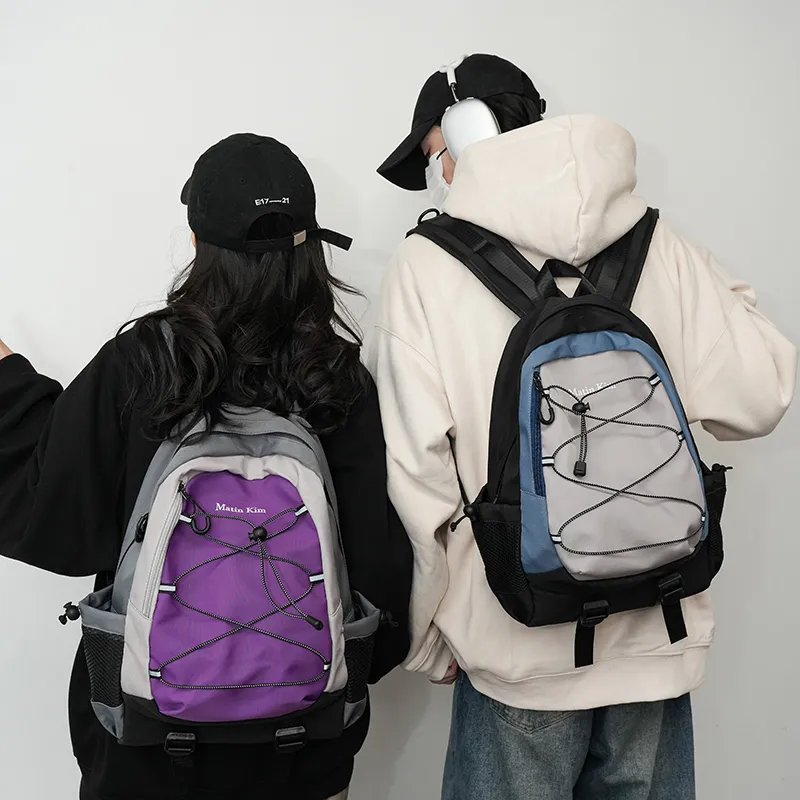 KAMLUI Nylon Fabric Carry Backpack Unisex Black/Purple/Blue-2