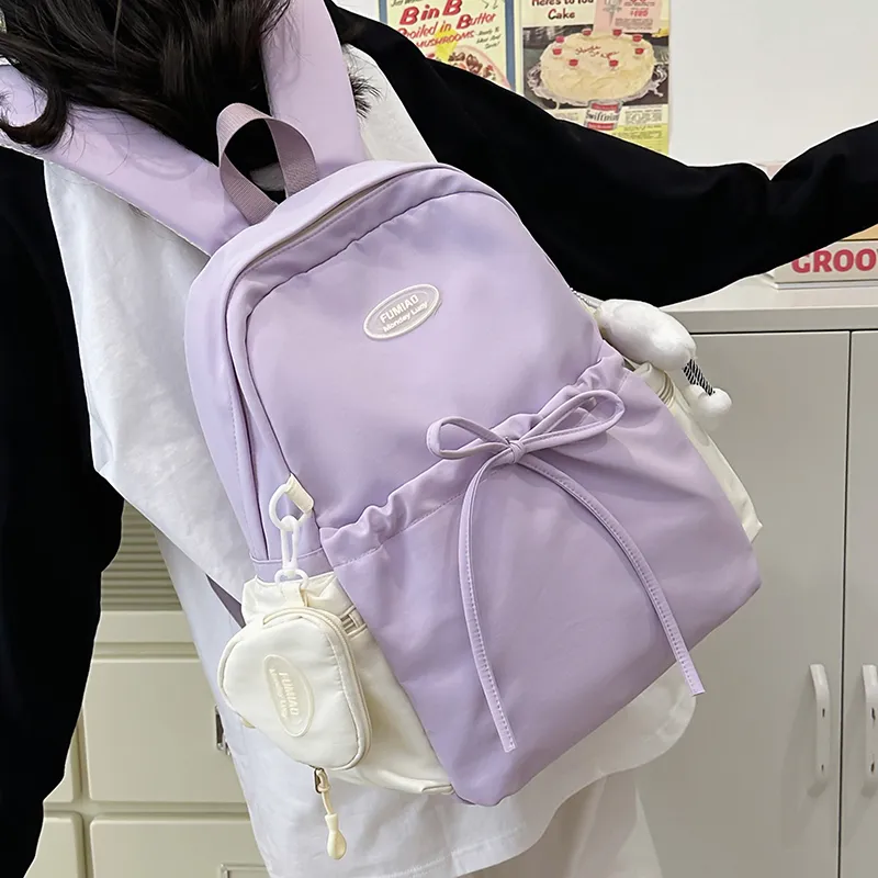 KAMLUI Nylon Fabric Backpacks Backpack Regular Unisex Pink Purple-13