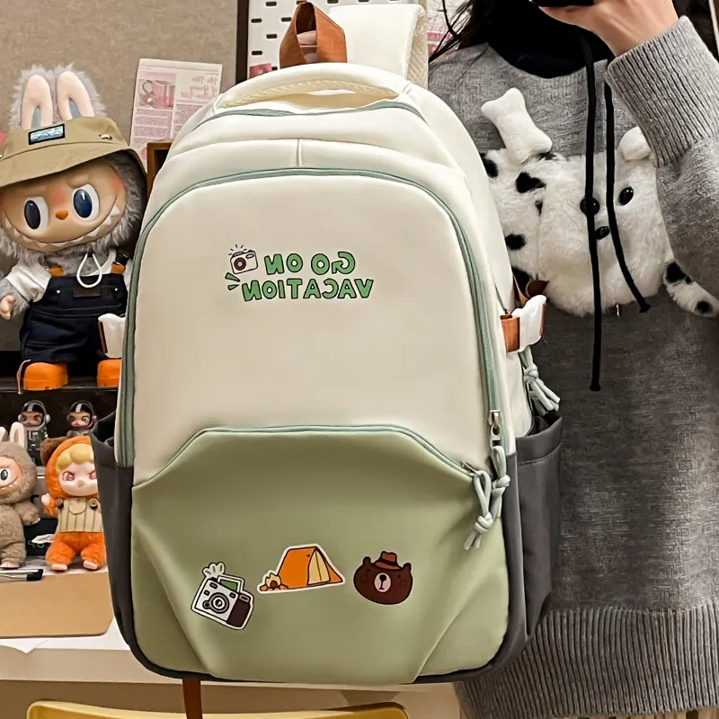 KAMLUI Nylon Backpack Unisex Black/Pink/Chocolate/Light Green-19