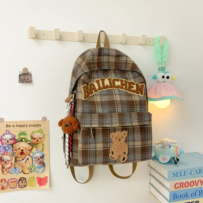 KAMLUI Woolen Backpacks Backpack Unisex Blue Orange/Beige Coffee Plaid/Red Blue Plaid/Coffee Blue Plaid/Khaki Plaid-9