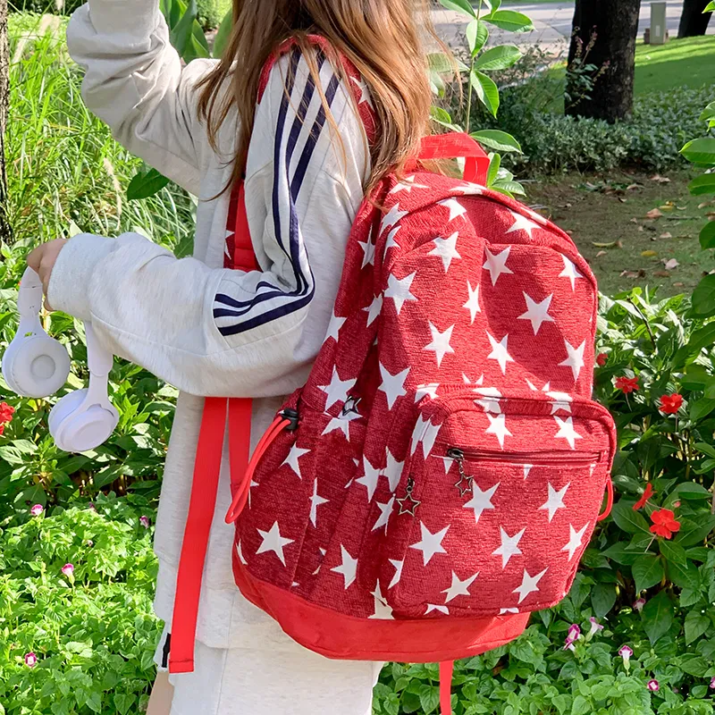 KAMLUI Polyester Backpack Unisex Star Red/Star Blue/Stripes Gray-3