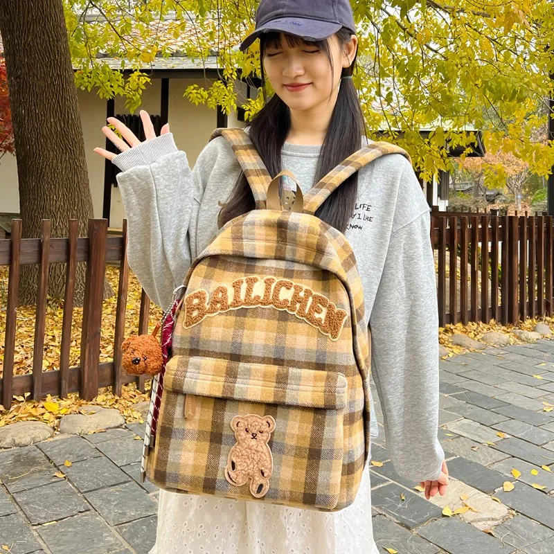 KAMLUI Woolen Backpacks Backpack Unisex Blue Orange/Beige Coffee Plaid/Red Blue Plaid/Coffee Blue Plaid/Khaki Plaid-22