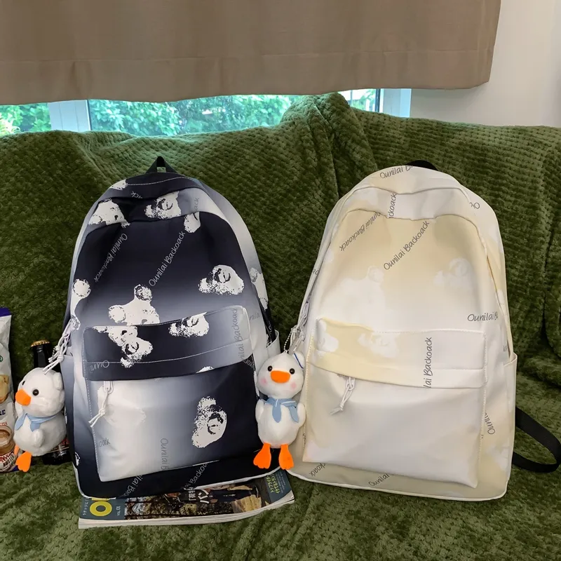 KAMLUI Nylon Backpack Regular Unisex Light Gray/Black/Light Yellow/Light Green-10