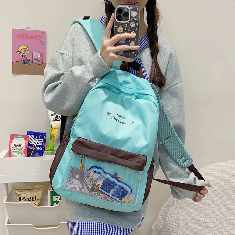 KAMLUI Nylon Fabric Backpack Regular Unisex Transparent/Coffee/Blue-1