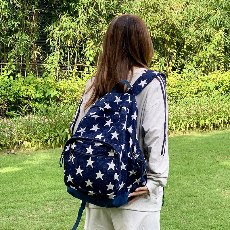 KAMLUI Polyester Backpack Unisex Star Red/Star Blue/Stripes Gray-11