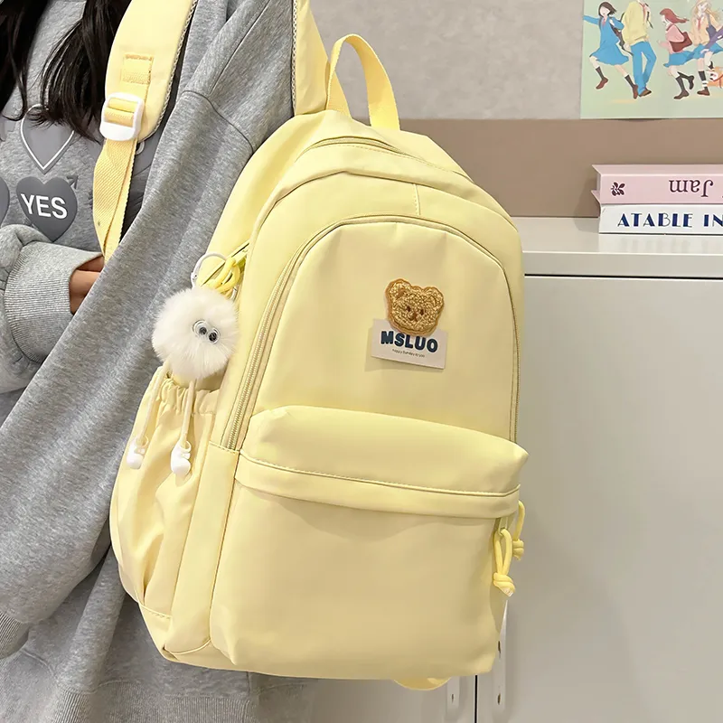 KAMLUI Nylon Backpack Unisex Mint Green/White/Black/Yellow/Pink-22