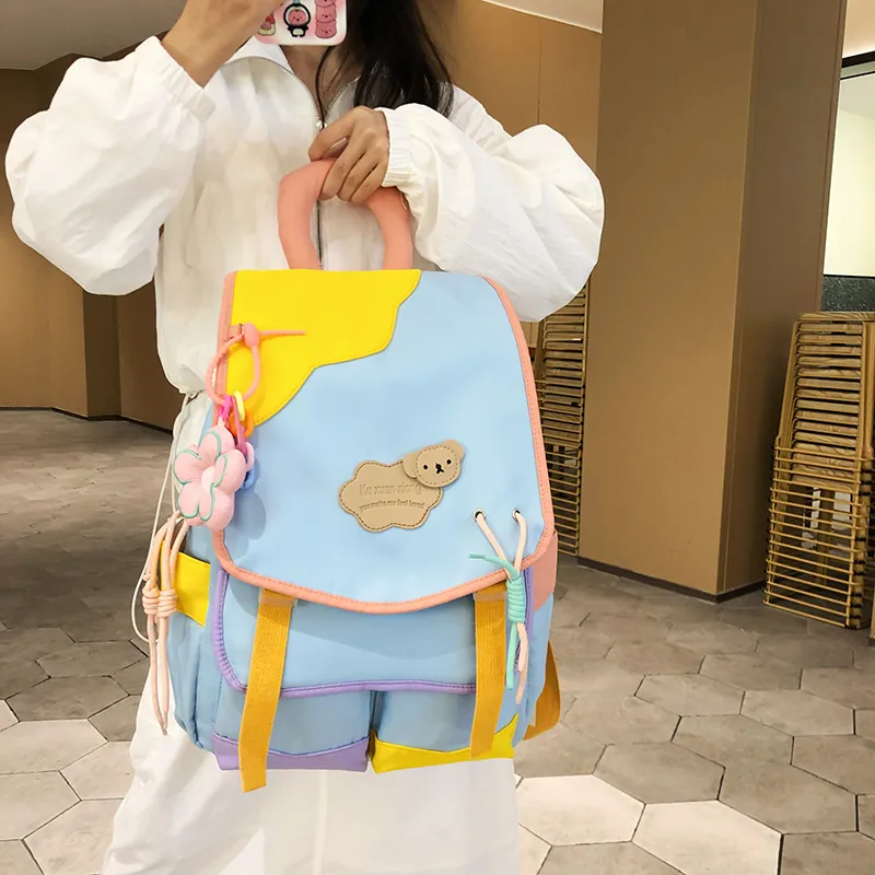 KAMLUI Nylon Backpack Unisex White Pink & Color/White Yellow & Color/Blue Yellow & Color/Black Yellow Multicolor-20