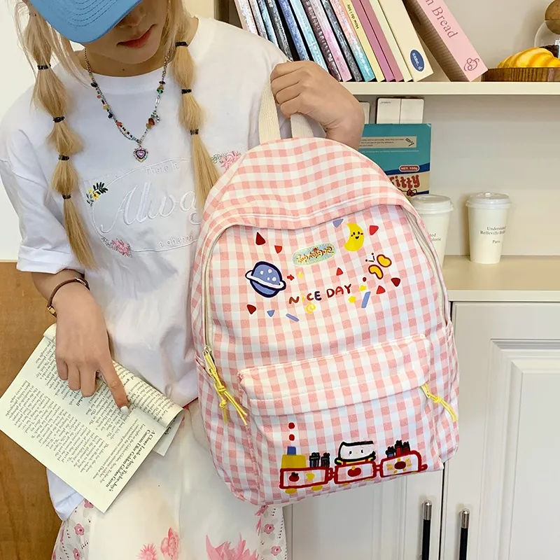 KAMLUI Nylon Fabric Backpack Unisex Pink-1