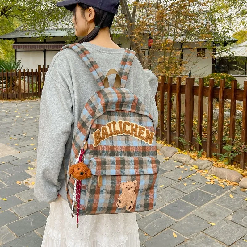 KAMLUI Woolen Backpacks Backpack Unisex Blue Orange/Beige Coffee Plaid/Red Blue Plaid/Coffee Blue Plaid/Khaki Plaid-16