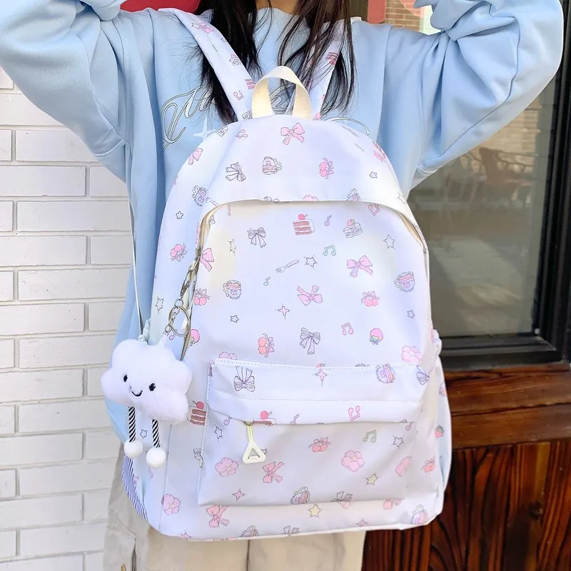 KAMLUI Nylon Backpack Unisex Light Pink Bunny/Light Blue Bowknot/White Puppy/Beige Little Bear/Ecru Little Red Rabbit-9