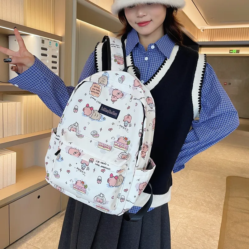 KAMLUI Nylon Backpack Women's White/Black/Pink/Khaki-3