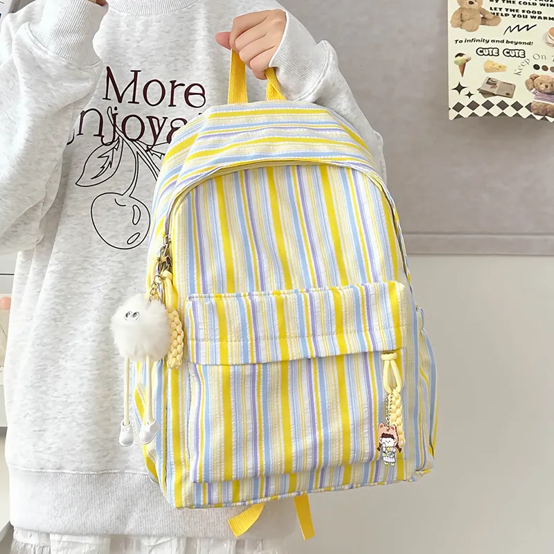 KAMLUI Nylon Backpack Regular Unisex Pink Yellow Sky Blue-8