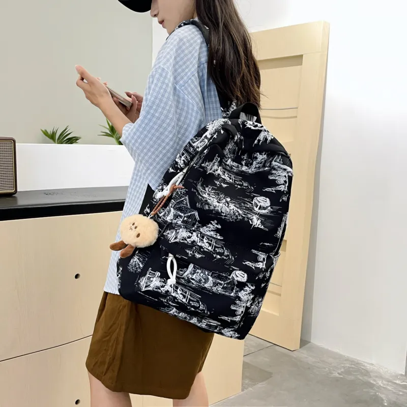 KAMLUI Nylon Backpack Regular Unisex White/Black/Blue-14