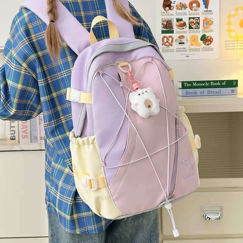 KAMLUI Nylon Backpack Unisex Red/Purple & Yellow/Blue & Yellow/Black & Yellow/Blue & White-8