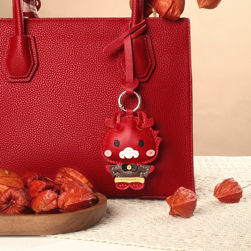 Bezzo Handmade Genuine Sheepskin Keychains Unisex Lucky Red-4