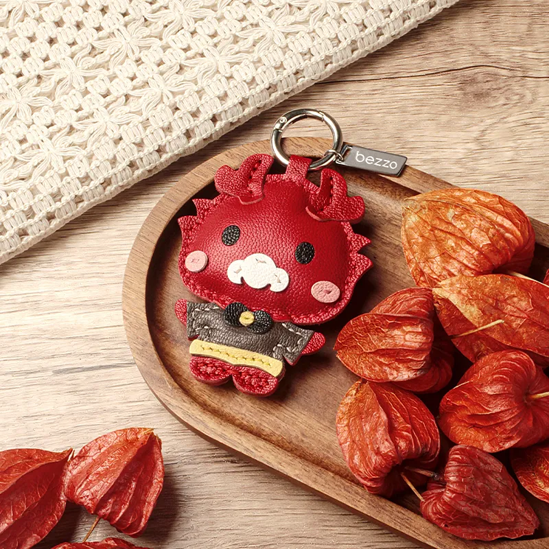 Bezzo Handmade Genuine Sheepskin Keychains Unisex Lucky Red-12