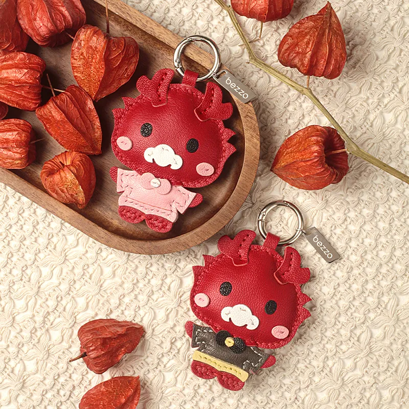 Bezzo Handmade Genuine Sheepskin Keychains Unisex Lucky Red-11