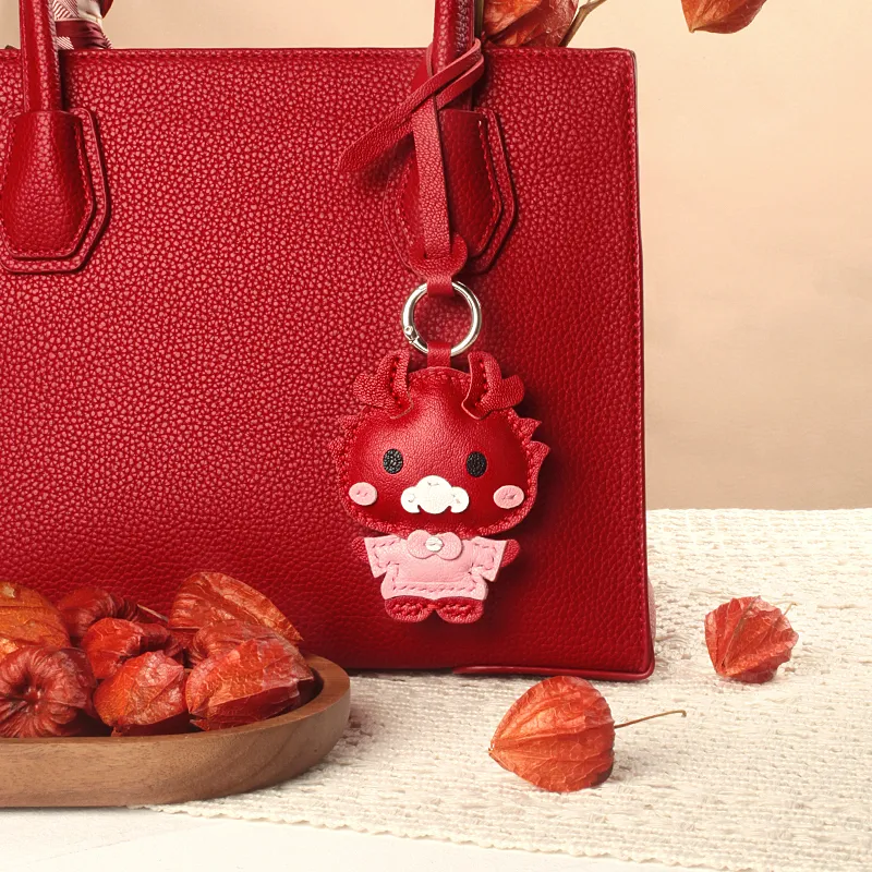Bezzo Handmade Genuine Sheepskin Keychains Unisex Lucky Red-3