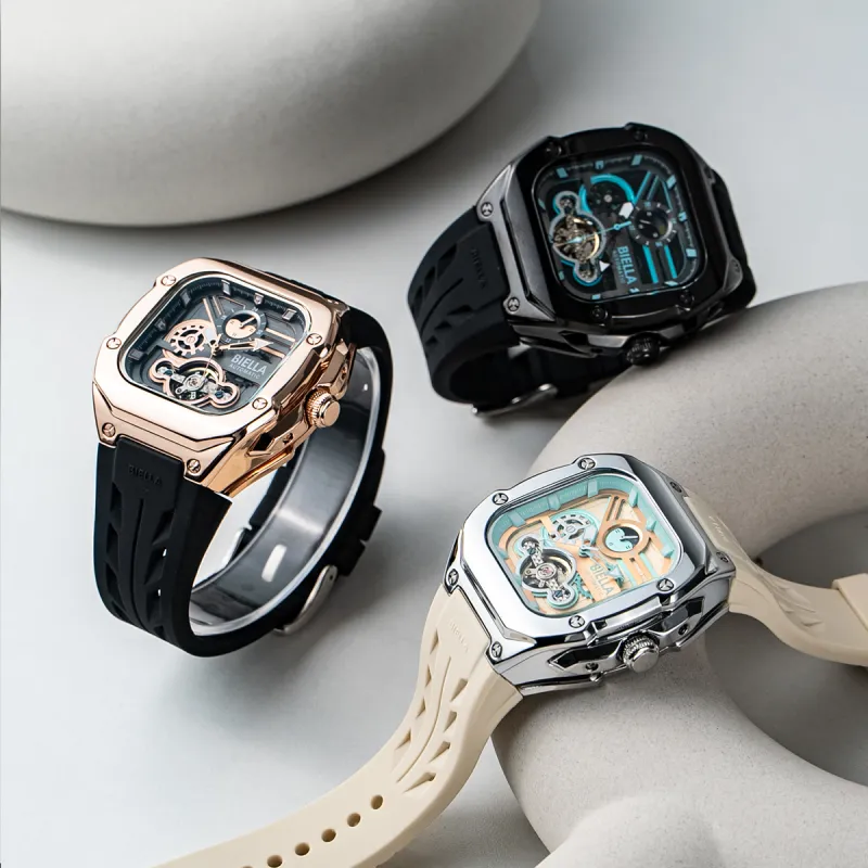 BIELLA Wrist Watch Mechanical Movement Silicone Strap Cut Out Dial Unisex-20