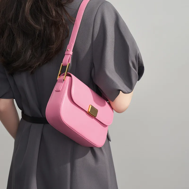 AOKANG Cow Leather Shoulder Bag Small Size Women's Elegant White/Classic Black/Pumpkin/Tale Green/Energetic Pink-17