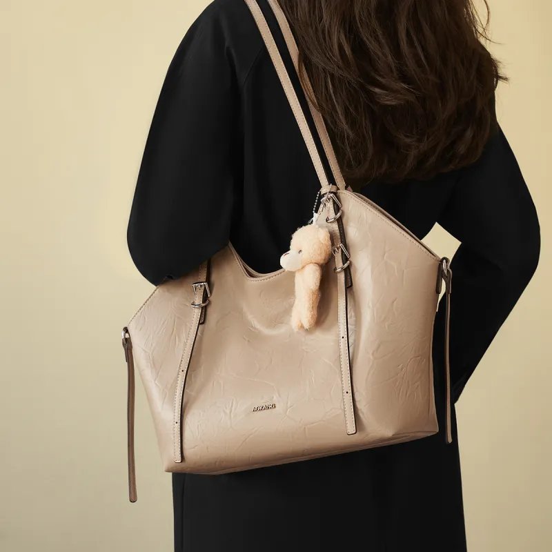 AOKANG Polyurethane Leather Tote Shoulder Bag Women's Classic Black/Cocoa Coffee/Beige Apricot-12