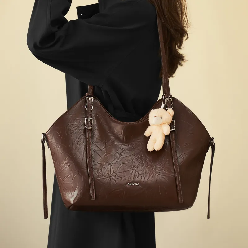AOKANG Polyurethane Leather Tote Shoulder Bag Women's Classic Black/Cocoa Coffee/Beige Apricot-3