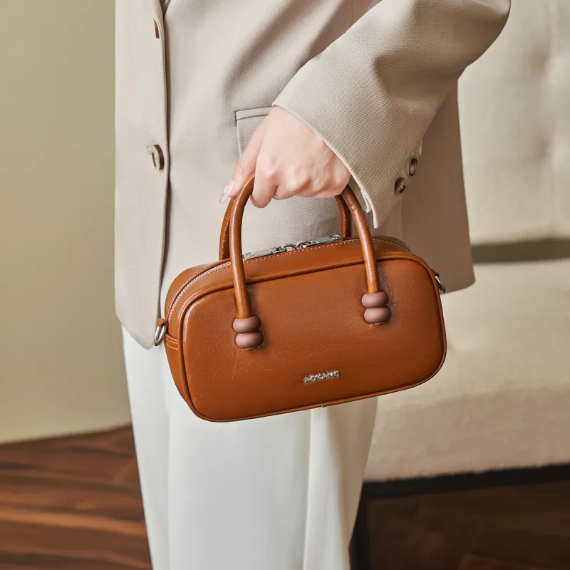 AOKANG Cow Leather Bowling Bag One Shoulder Underarm Crossbody Handbag Regular Women's Multicolor-11