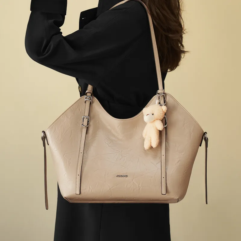 AOKANG Polyurethane Leather Tote Shoulder Bag Women's Classic Black/Cocoa Coffee/Beige Apricot-11