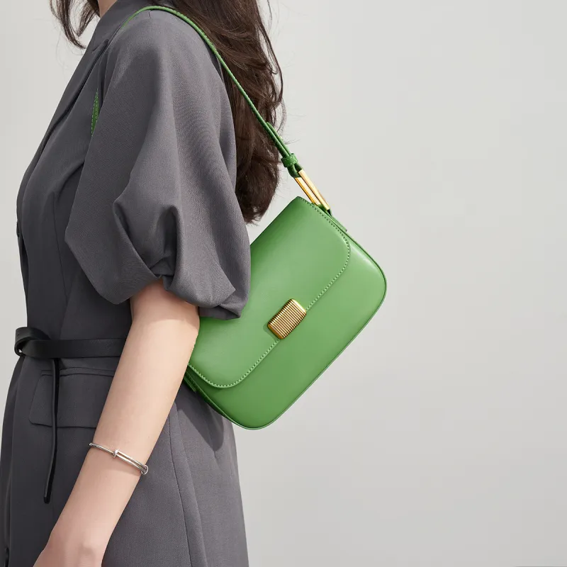 AOKANG Cow Leather Shoulder Bag Small Size Women's Elegant White/Classic Black/Pumpkin/Tale Green/Energetic Pink-14