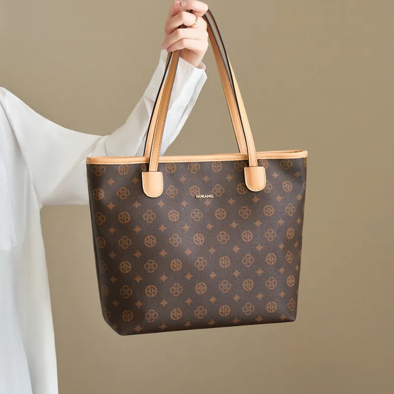 AOKANG PVC Mommy Bag Tote Underarm Shoulder Bag Regular Women's Coffee/Ecru-1