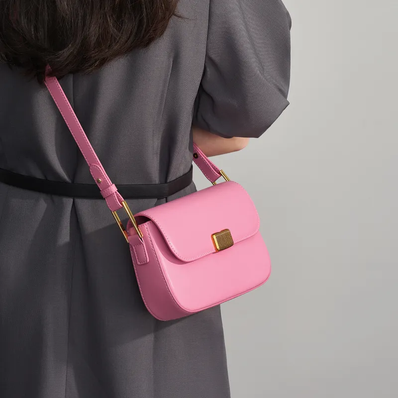 AOKANG Cow Leather Shoulder Bag Small Size Women's Elegant White/Classic Black/Pumpkin/Tale Green/Energetic Pink-19
