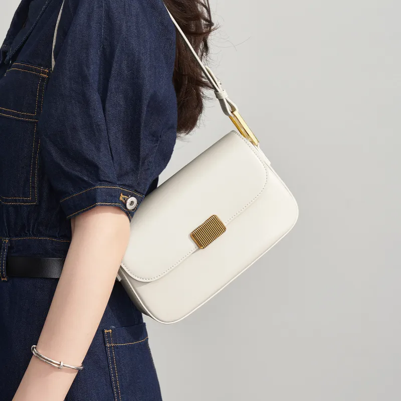 AOKANG Cow Leather Shoulder Bag Small Size Women's Elegant White/Classic Black/Pumpkin/Tale Green/Energetic Pink-2
