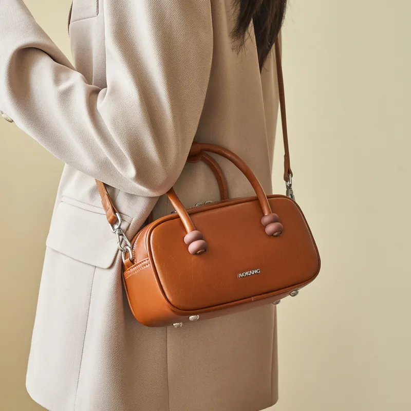 AOKANG Cow Leather Bowling Bag One Shoulder Underarm Crossbody Handbag Regular Women's Multicolor-10
