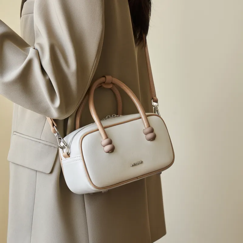 AOKANG Cow Leather Bowling Bag One Shoulder Underarm Crossbody Handbag Regular Women's Multicolor-4