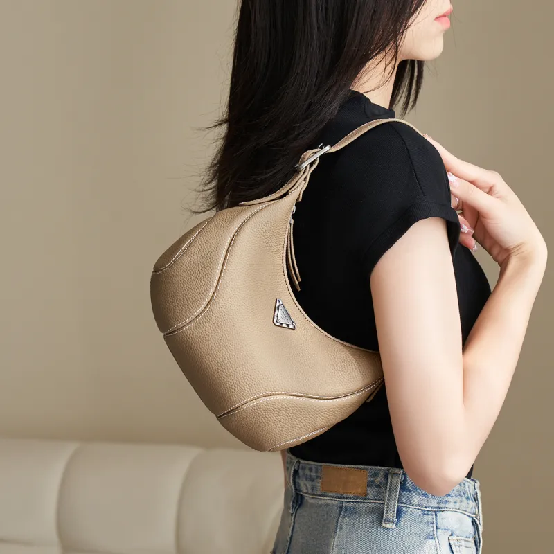 AOKANG Cow Leather Underarm Shoulder Bag Small Size Women's Ecru/Classic Black/Elephant Gray-16