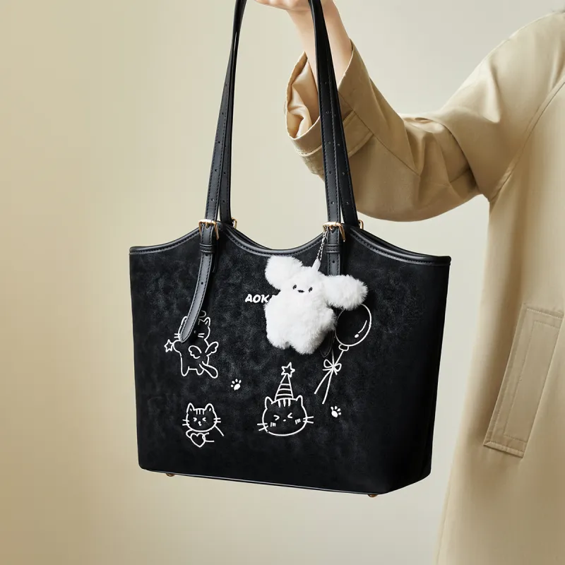 AOKANG Polyurethane Leather Tote Bag, Shoulder Bag Large Size Women's Pink/White/Black/Apricot-9