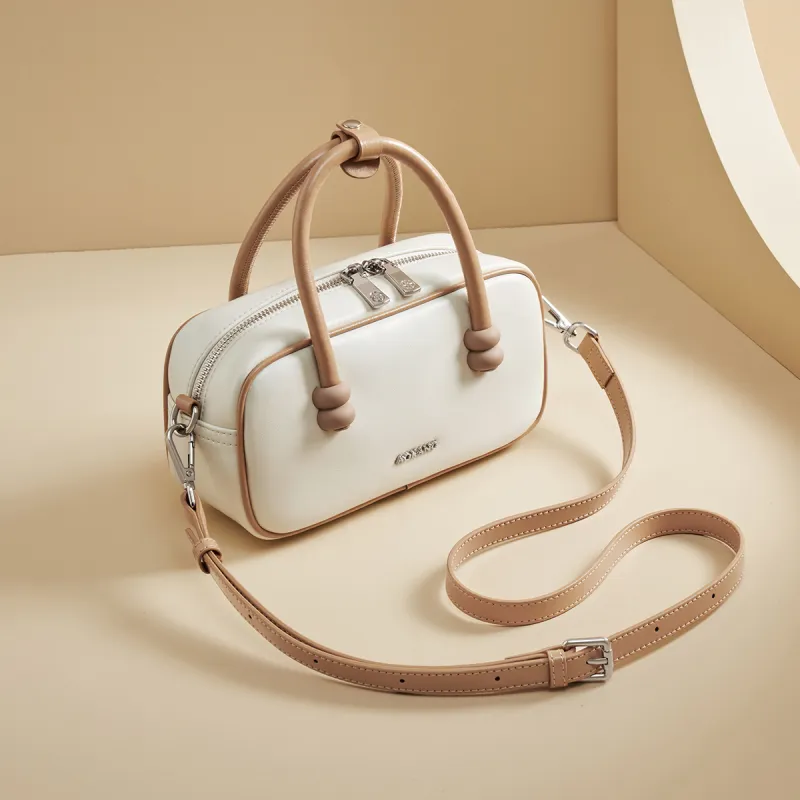 AOKANG Cow Leather Bowling Bag One Shoulder Underarm Crossbody Handbag Regular Women's Multicolor-5