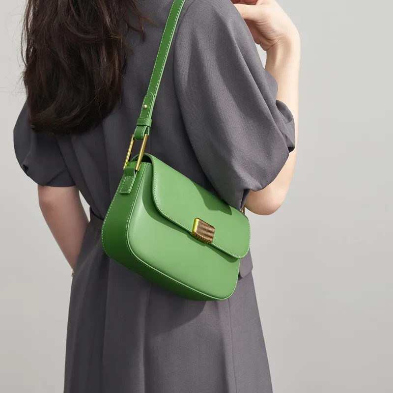 AOKANG Cow Leather Shoulder Bag Small Size Women's Elegant White/Classic Black/Pumpkin/Tale Green/Energetic Pink-13