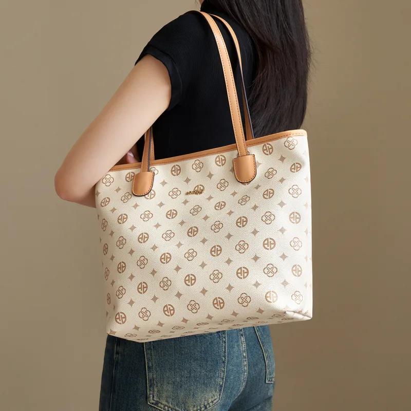 AOKANG PVC Mommy Bag Tote Underarm Shoulder Bag Regular Women's Coffee/Ecru-6